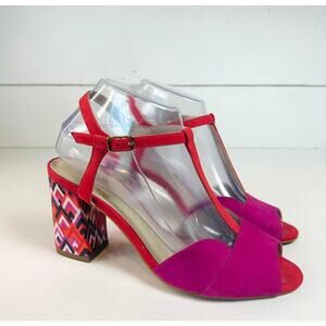 Capelli Rossi Anthropologie Womens US 7 Pink Suede T-Strap Chevron Heels T-Strap